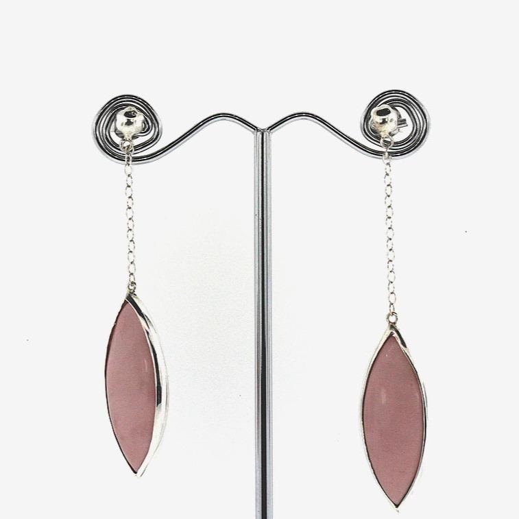 Pink Almond Shaped Gemstone Stud Drop Earrings