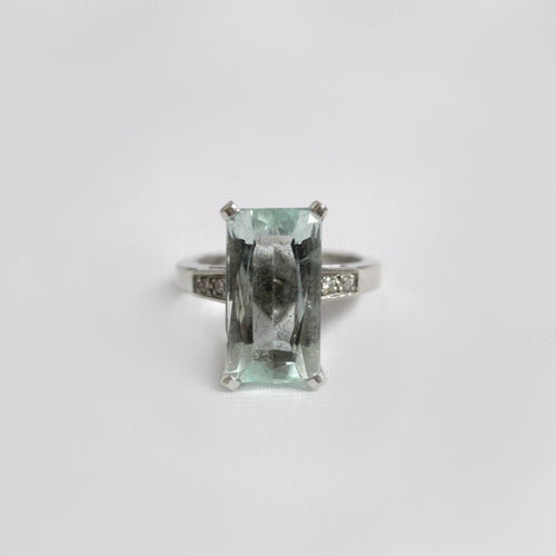 9ct White Gold Baguette Aquamarine and Diamond Dress Ring