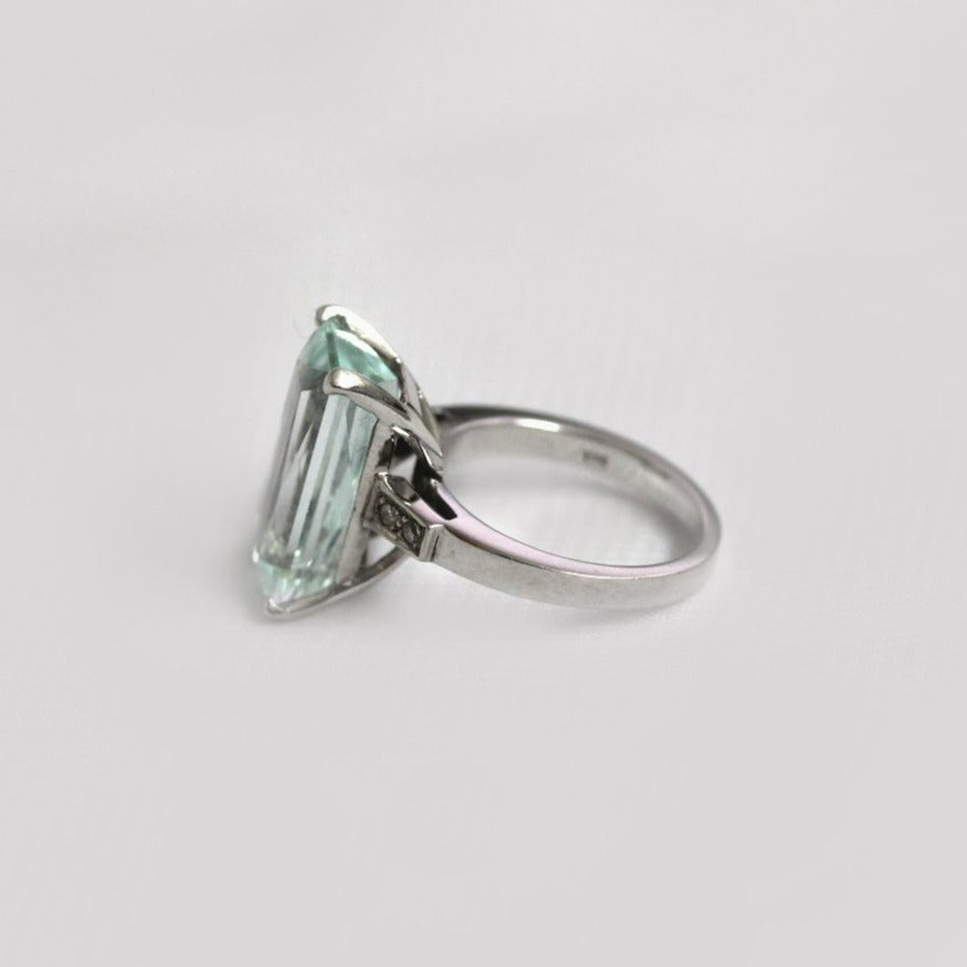 9ct White Gold Baguette Aquamarine and Diamond Dress Ring
