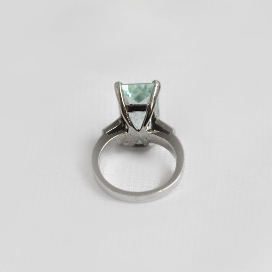 9ct White Gold Baguette Aquamarine and Diamond Dress Ring