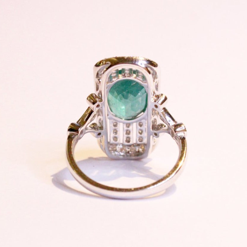 18ct White Gold 3.18ct Emerald and Diamond Cocktail Ring