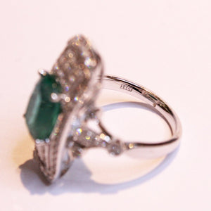 18ct White Gold 3.18ct Emerald and Diamond Cocktail Ring