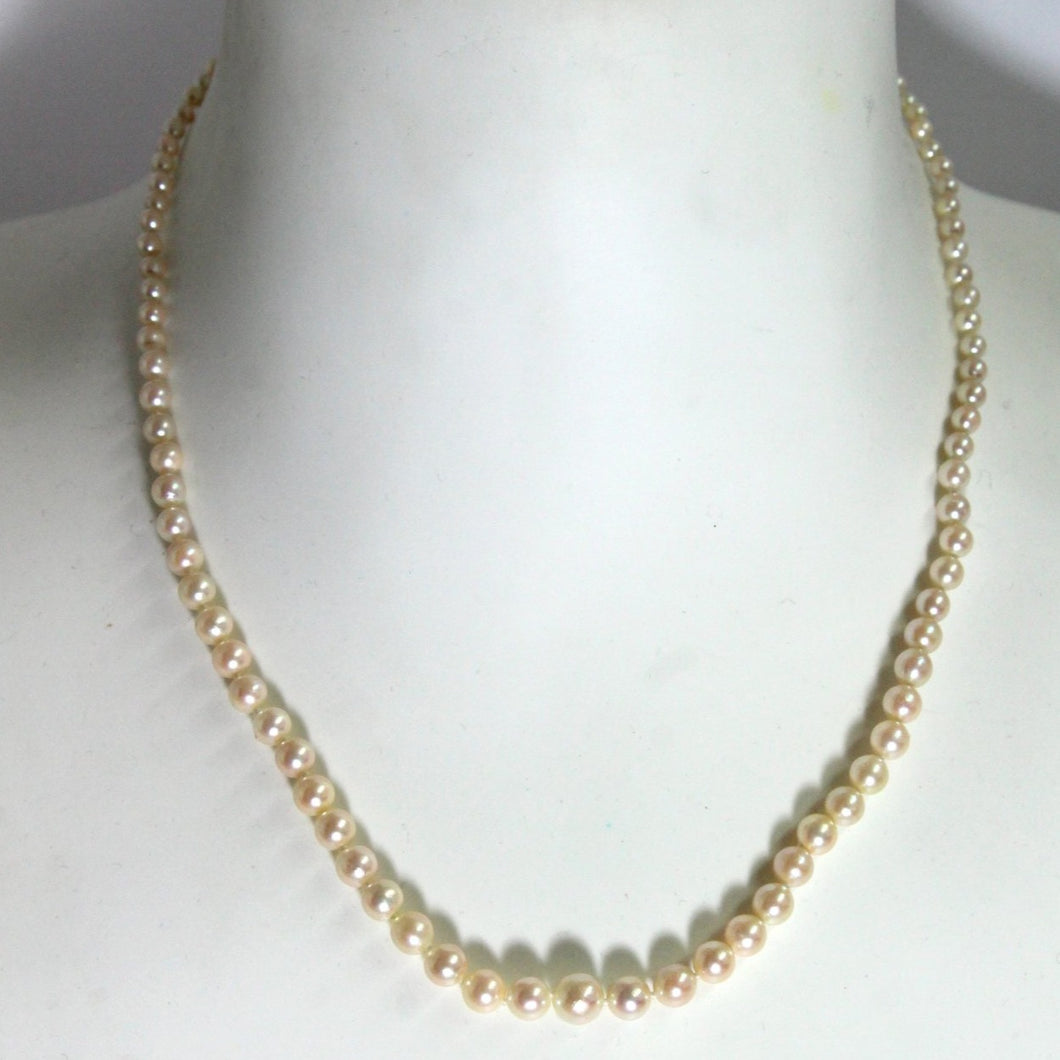 Vintage Yellow Gold Graduated Pink Akoya Pearl Necklace