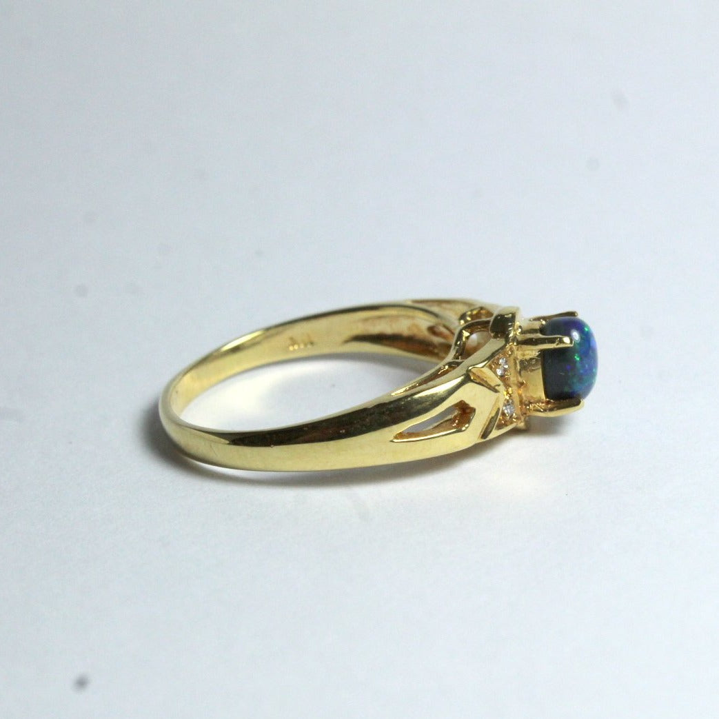 18ct Yellow Gold Solid Opal and Diamond Ring