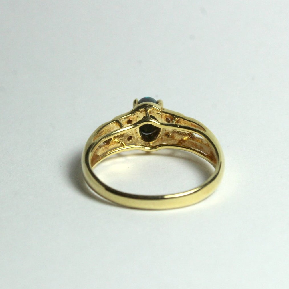 18ct Yellow Gold Solid Opal and Diamond Ring