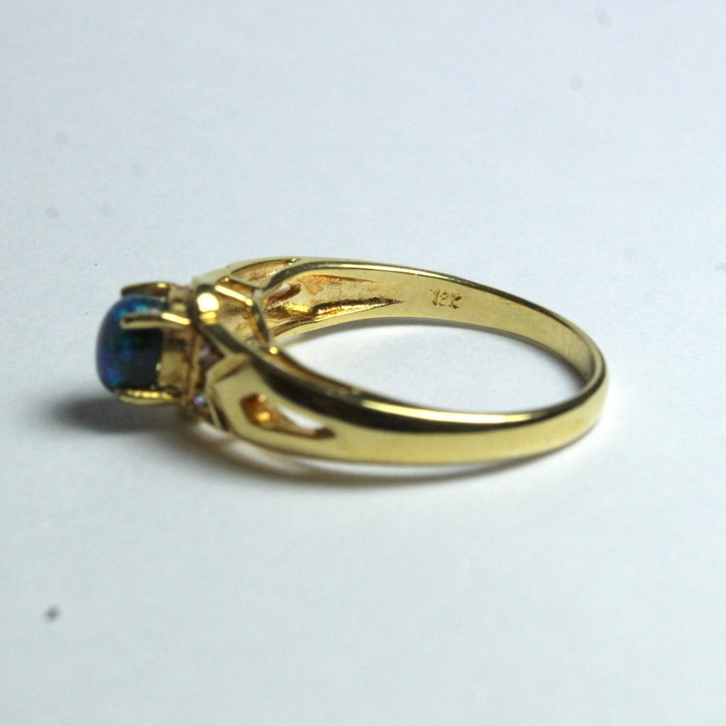 18ct Yellow Gold Solid Opal and Diamond Ring