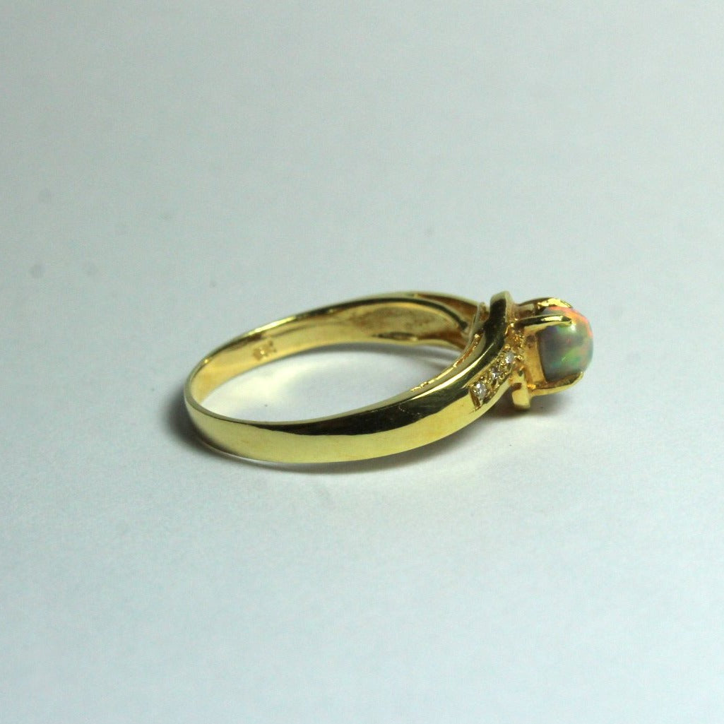 18ct Yellow Gold Solid Opal and Diamond Ring