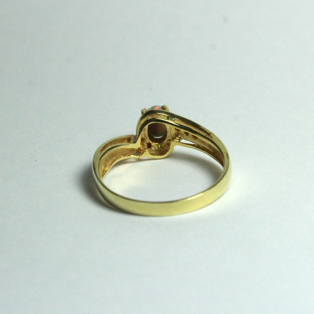 18ct Yellow Gold Solid Opal and Diamond Ring