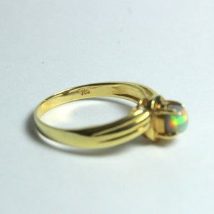 18ct Yellow Gold Solid Opal and Diamond Ring