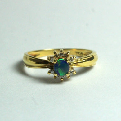 18ct Yellow Gold Solid Opal and Diamond Ring