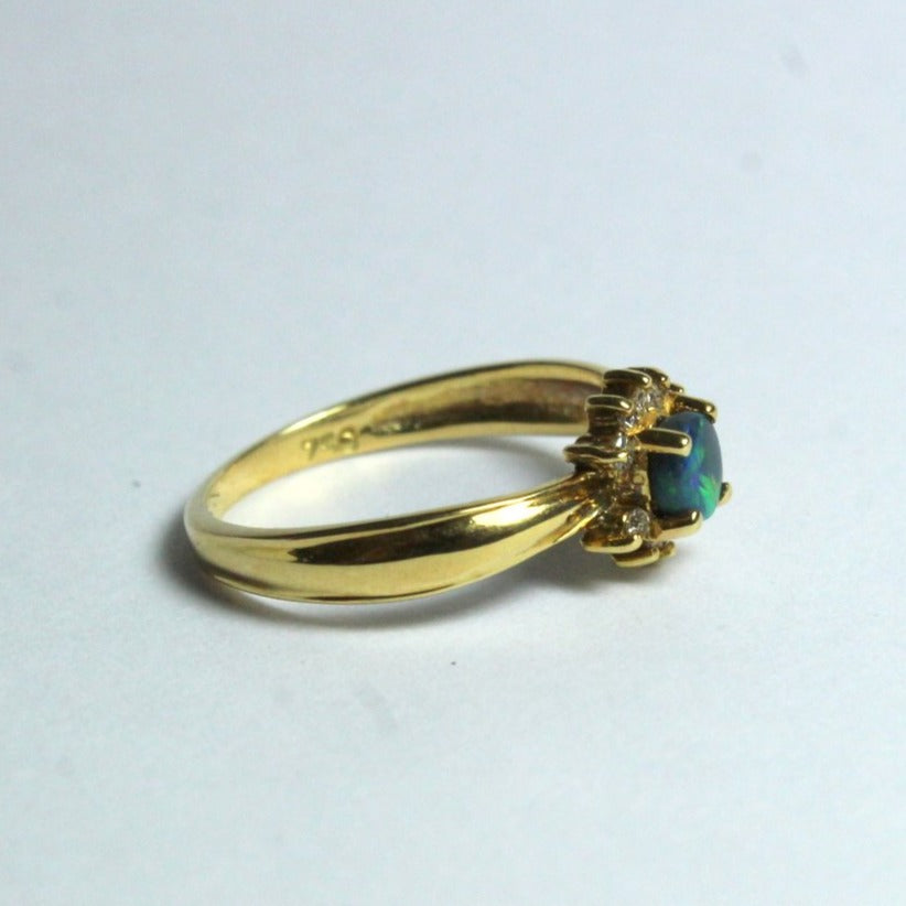 18ct Yellow Gold Solid Opal and Diamond Ring