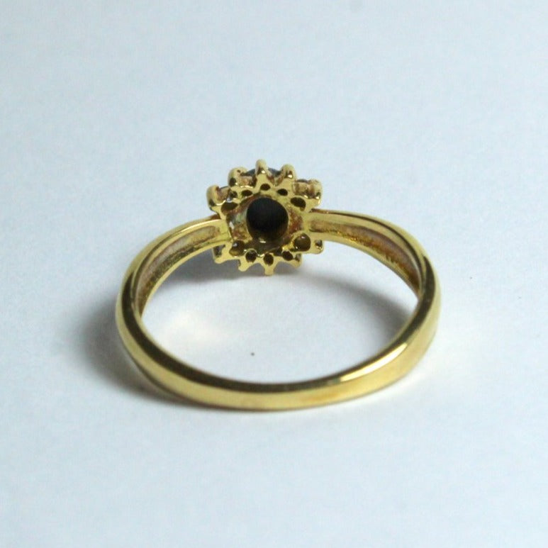 18ct Yellow Gold Solid Opal and Diamond Ring