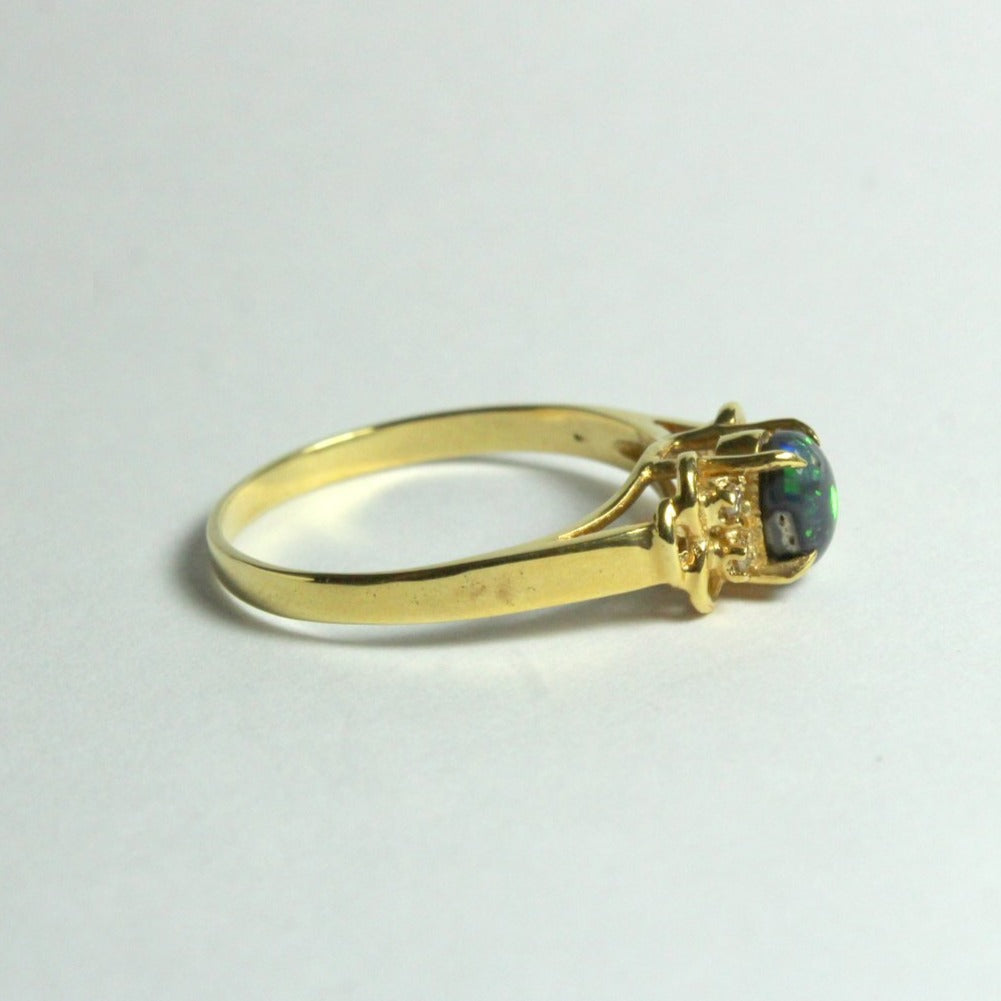18ct Yellow Gold Solid Opal and Diamond Ring