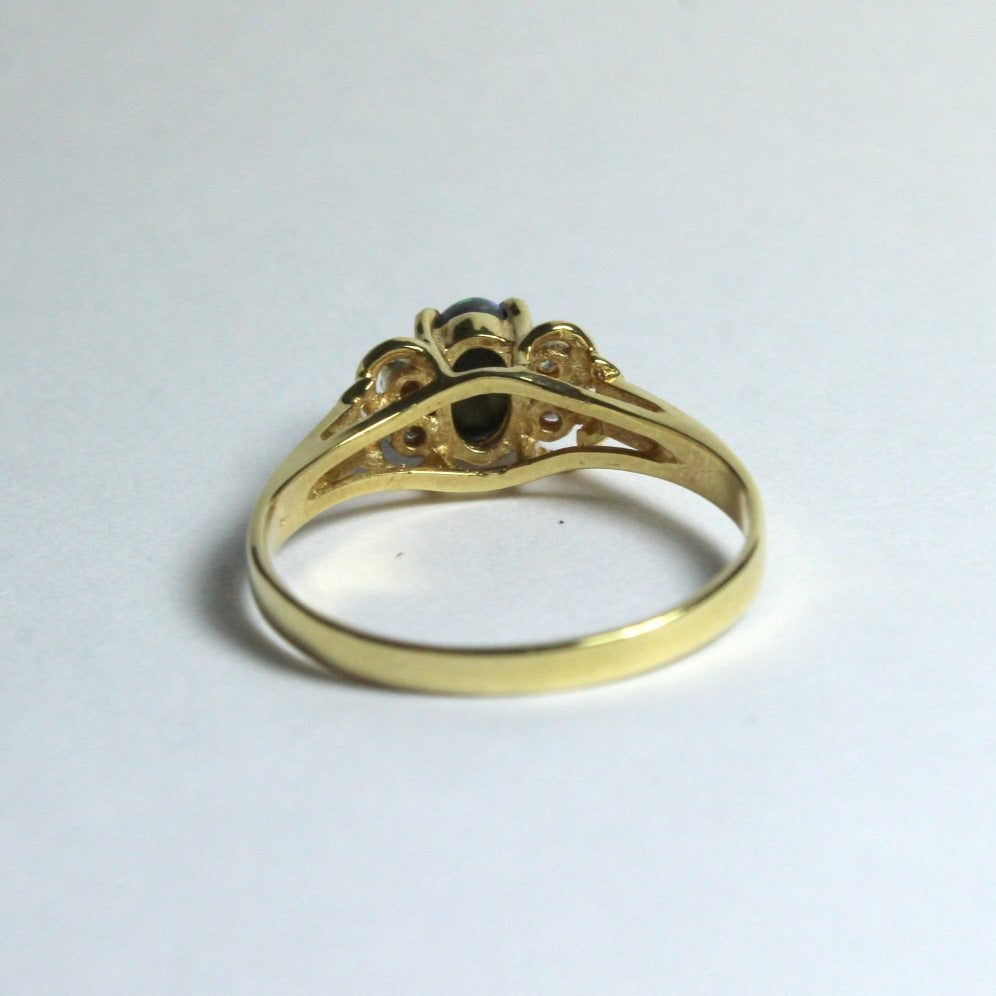 18ct Yellow Gold Solid Opal and Diamond Ring