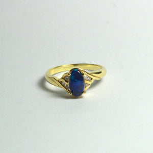 14ct Yellow Gold Solid Opal and Diamond Ring