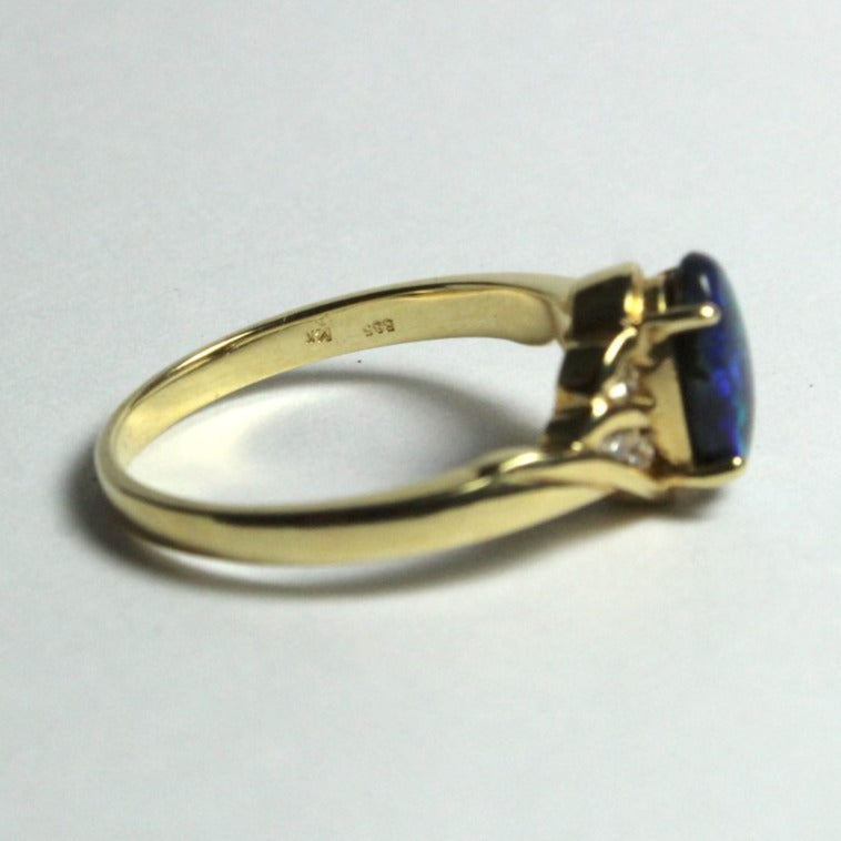 14ct Yellow Gold Solid Opal and Diamond Ring