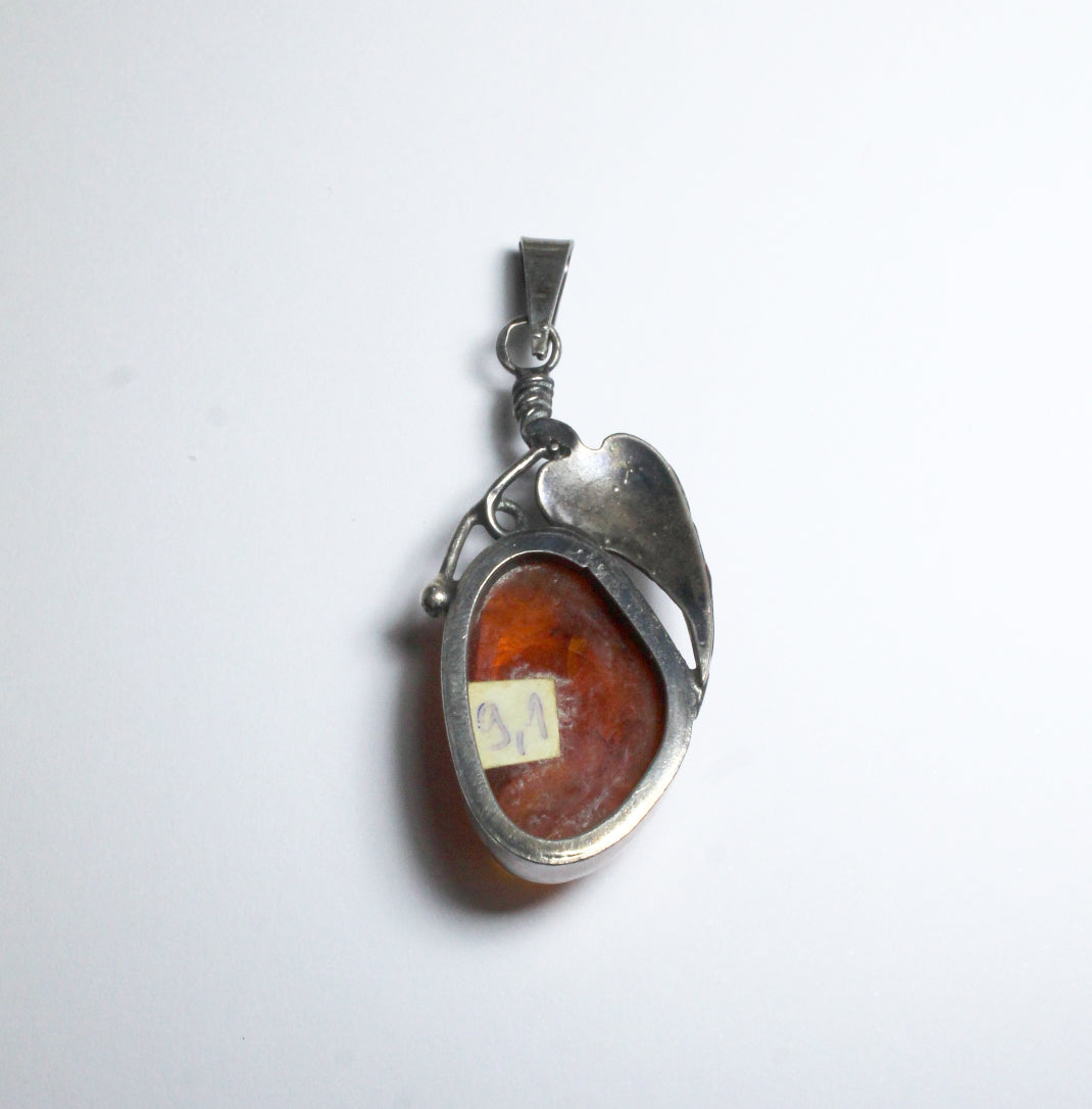 Antique Sterling Silver Baltic Cognac Amber Pendant