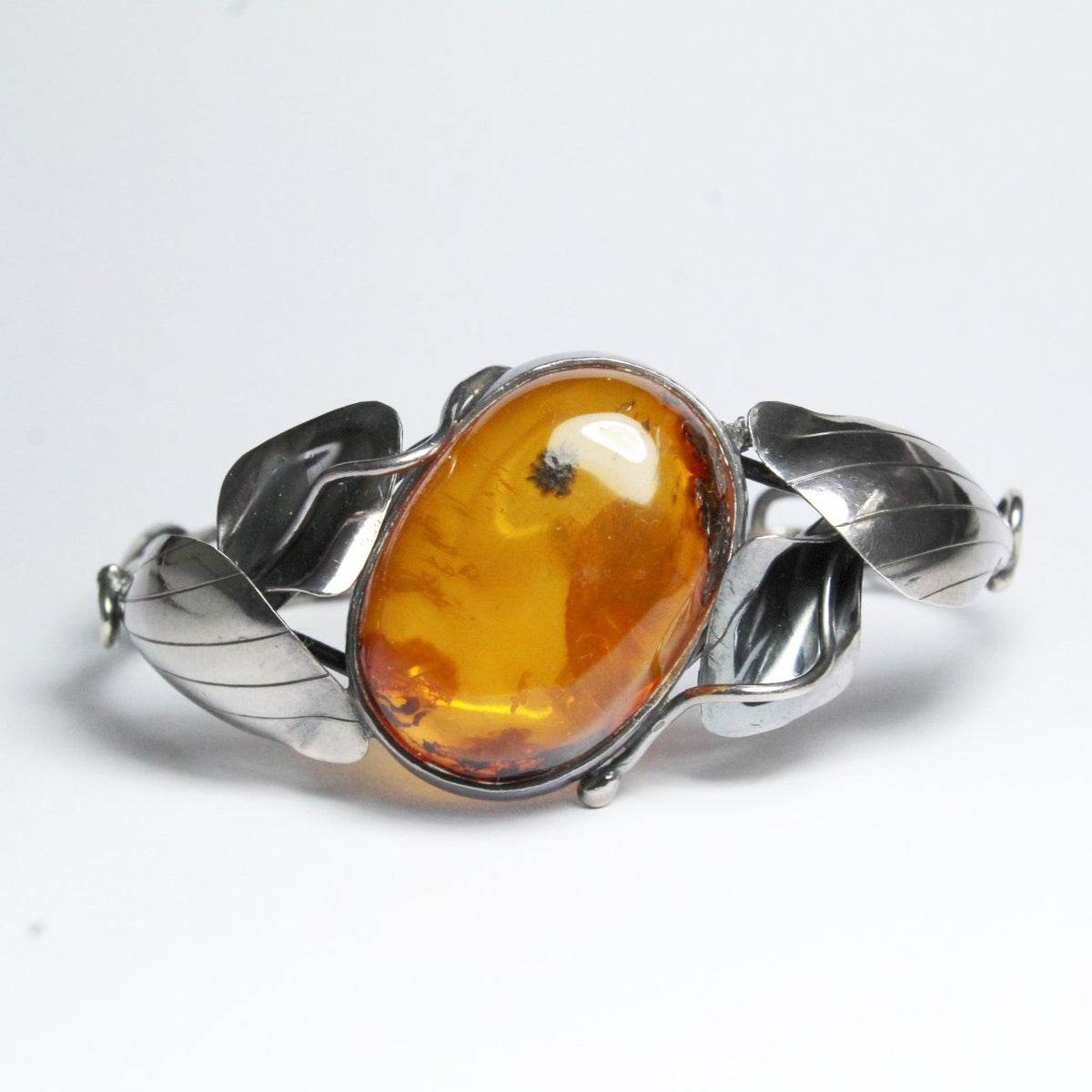 Antique Silver Baltic Honey Amber Bangle