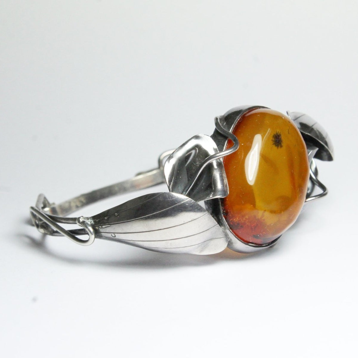 Antique Silver Baltic Honey Amber Bangle