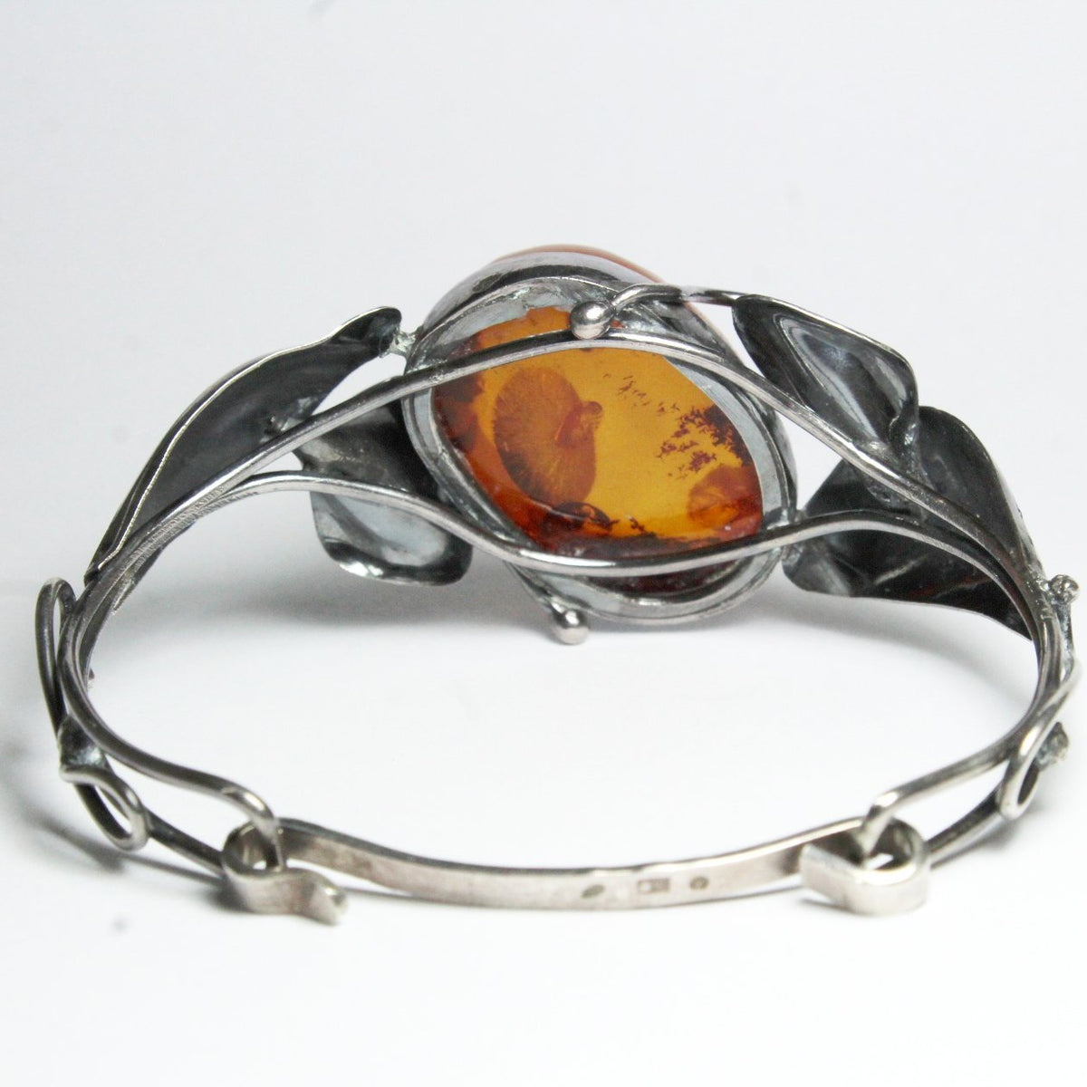 Antique Silver Baltic Honey Amber Bangle