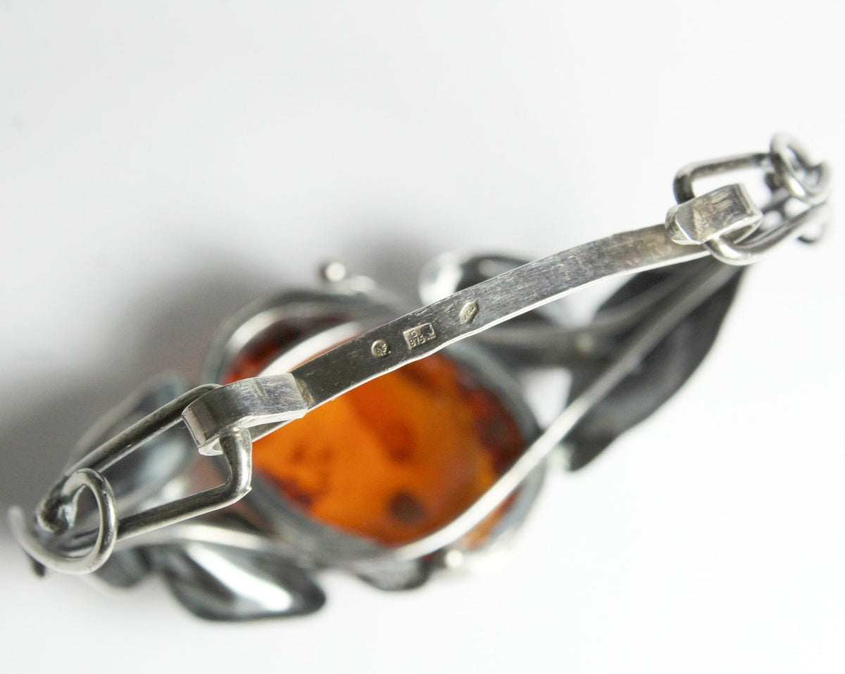 Antique Silver Baltic Honey Amber Bangle