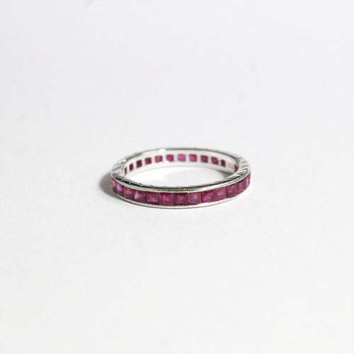 9ct White Gold Ruby Engraved Eternity Band