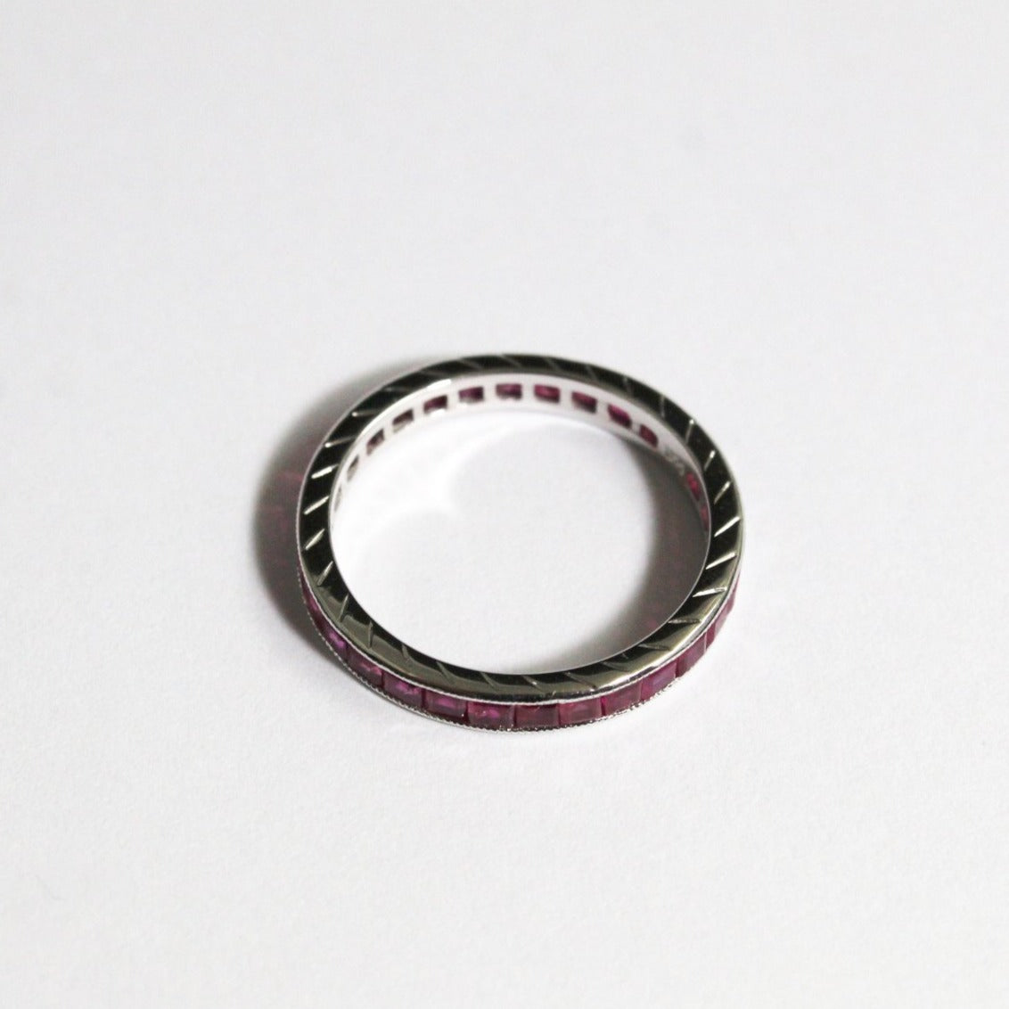 9ct White Gold Ruby Engraved Eternity Band