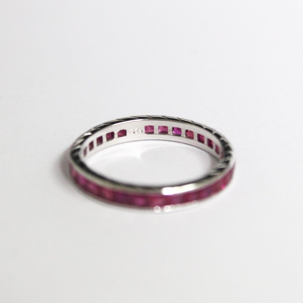 9ct White Gold Ruby Engraved Eternity Band