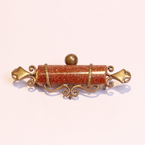 Antique 9ct Yellow Gold Sunstone Bar Brooch