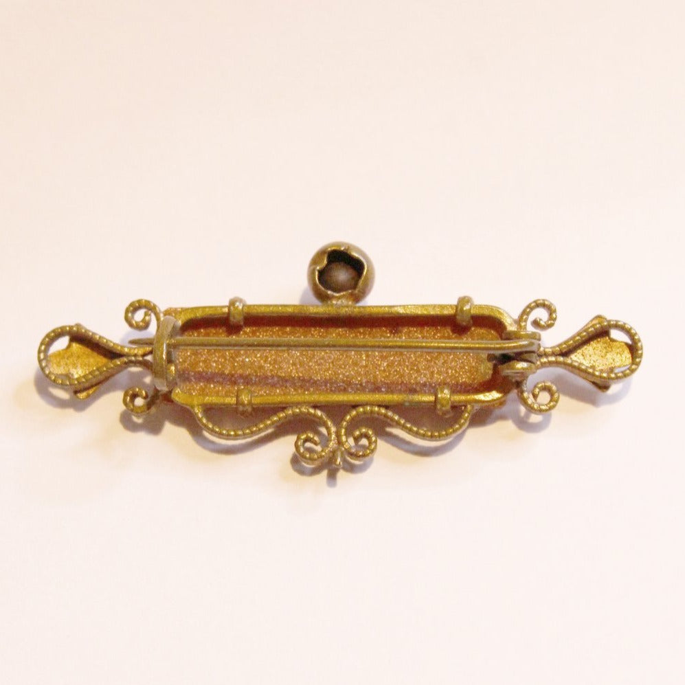 Antique 9ct Yellow Gold Sunstone Bar Brooch