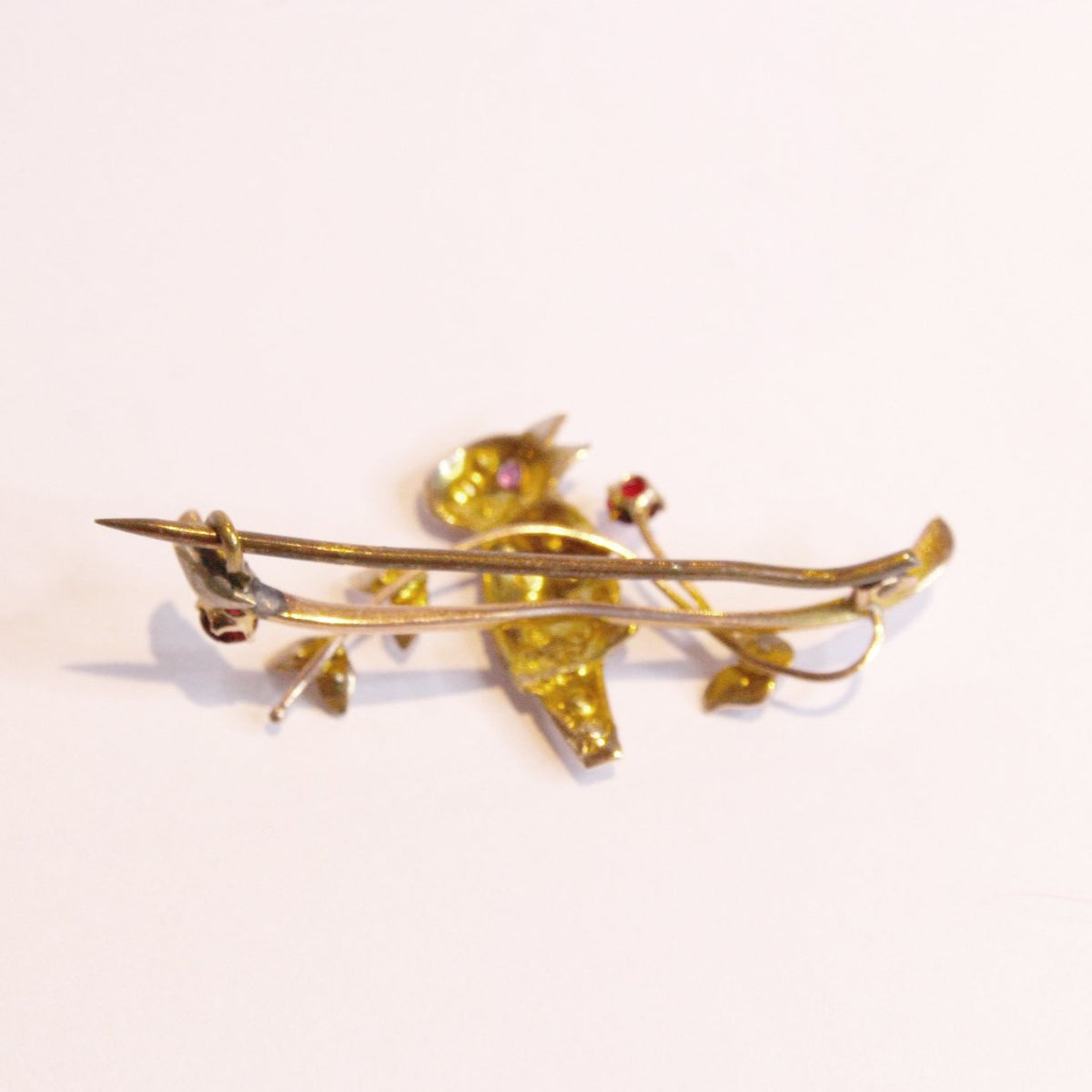Antique 9ct Yellow Gold Seed Pearl and Ruby Brooch