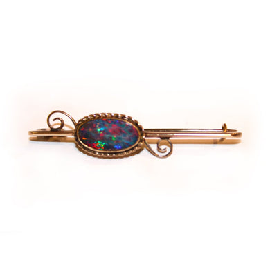 Vintage 9ct Yellow Gold Doublet Opal Bar Brooch