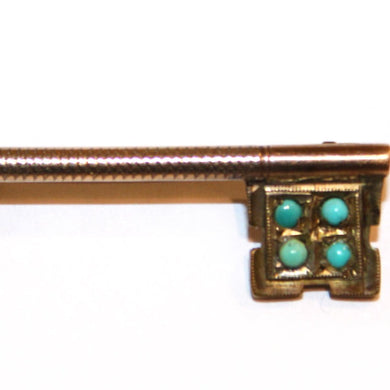 Vintage 9ct Rose Gold Turquoise Key Brooch