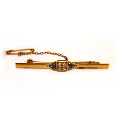 Vintage 18ct Yellow Gold Sapphire and Diamond Bar Brooch
