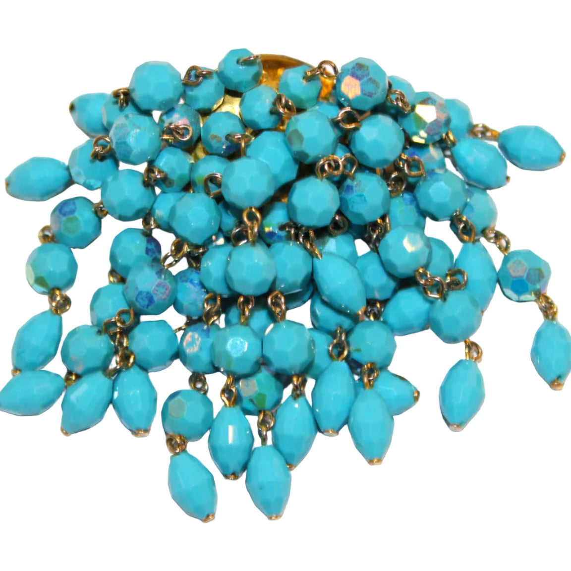 Antique Blue Opaque Glass Tassel Brooch