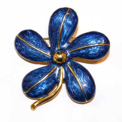 Vintage Gold Plate Blue Enamel Flower Brooch