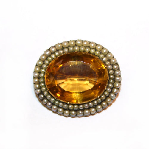 Georgian Citrine 14ct Gold Seed Pearl Brooch