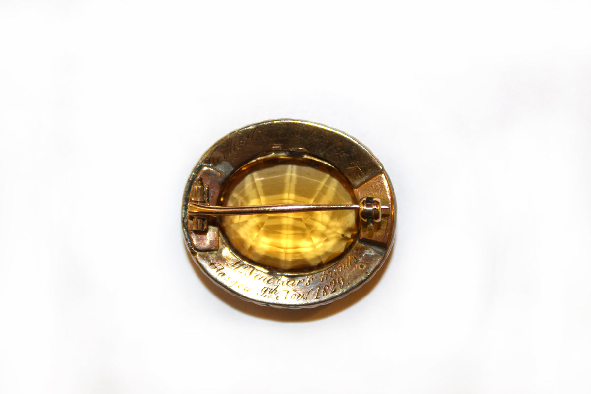 Georgian Citrine 14ct Gold Seed Pearl Brooch