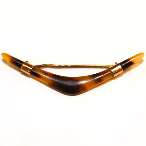 Vintage 9ct Yellow Gold Boomerang Tortoiseshell Brooch