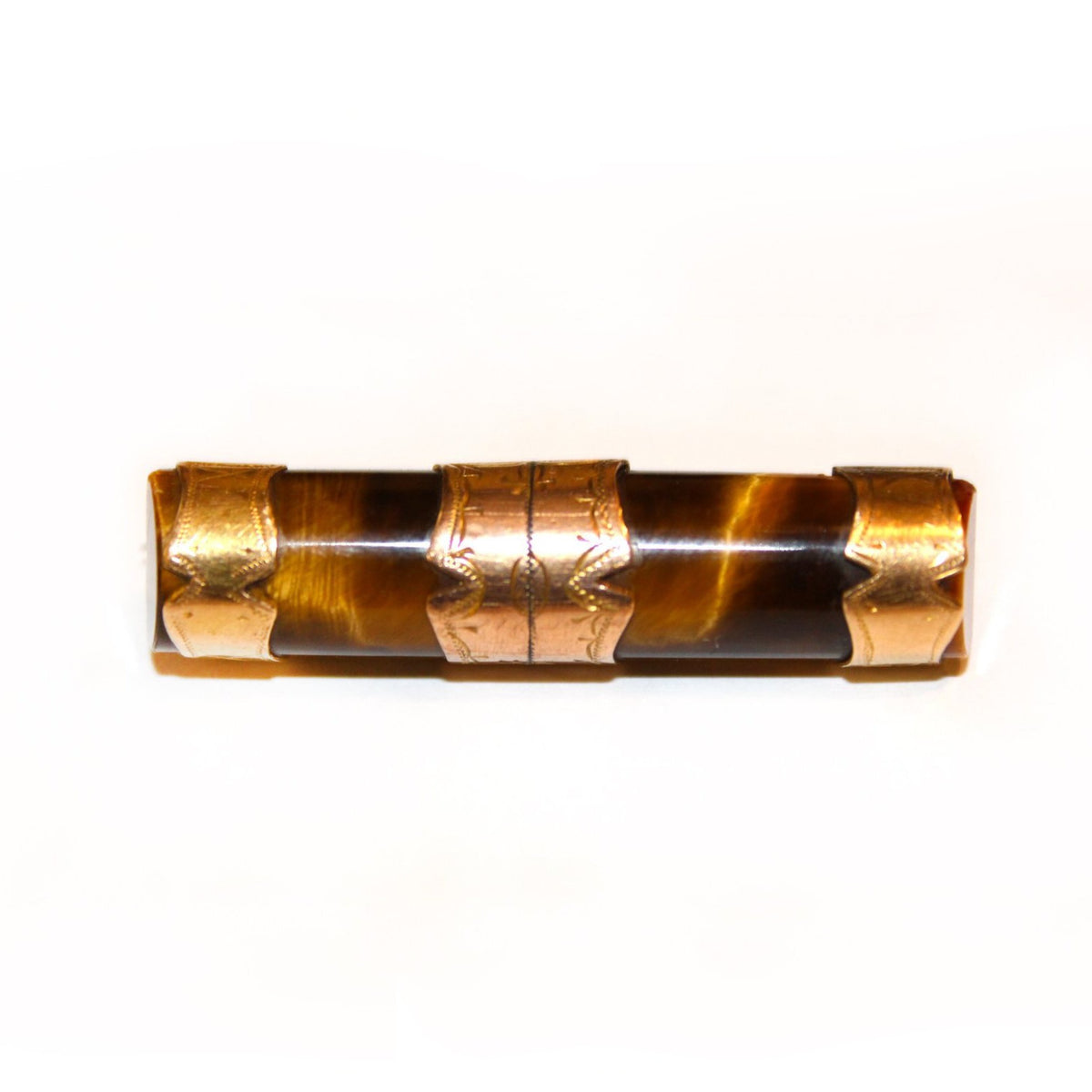 Antique 9ct Rose Gold Tiger's Eye Collar Brooch