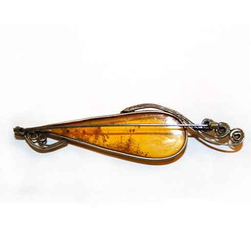 Vintage Sterling Silver Filigree Amber Brooch