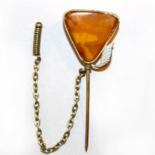 Vintage Sterling Silver Butterscotch Amber Lapel Pin
