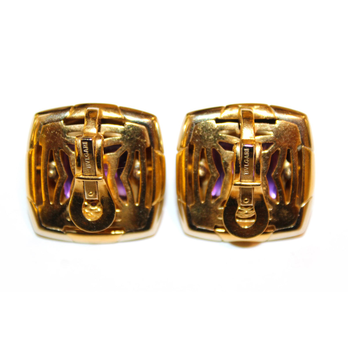 Vintage Bulgari 18ct Gold Amethyst Clip On Earrings
