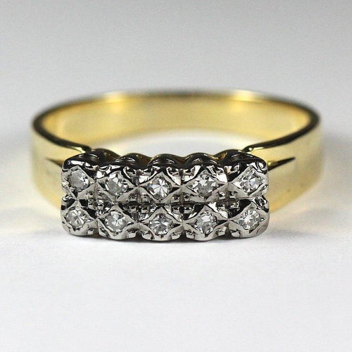 Retro 18ct Yellow Gold and Platinum Diamond Ring (V)