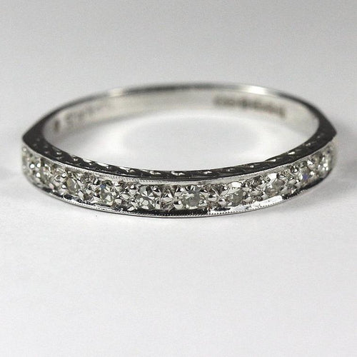 Antique 18ct White Gold Diamond Engraved Band