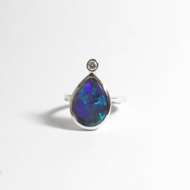 Solid Opal and Diamond Cocktail Ring