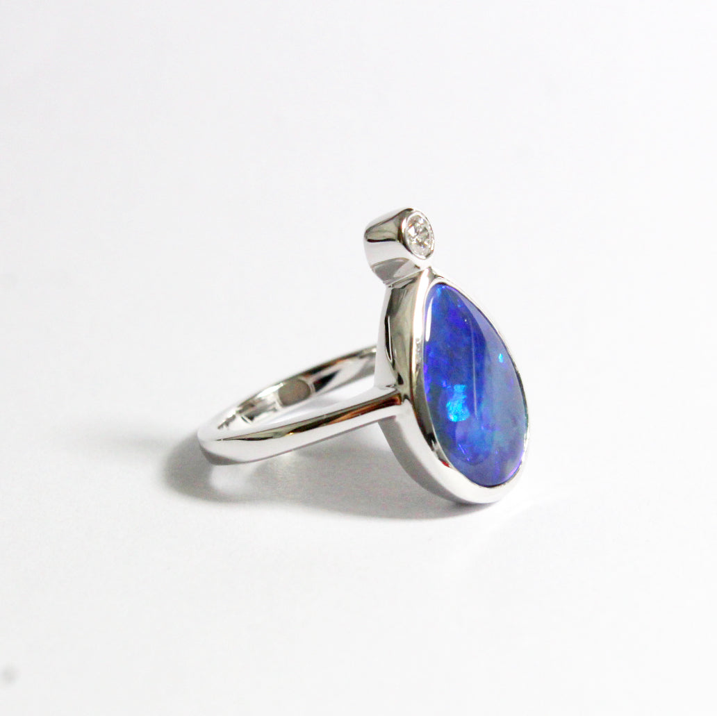 Solid Opal and Diamond Cocktail Ring