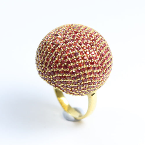 Sterling Silver Gold Plated Red Sapphire Ball Ring