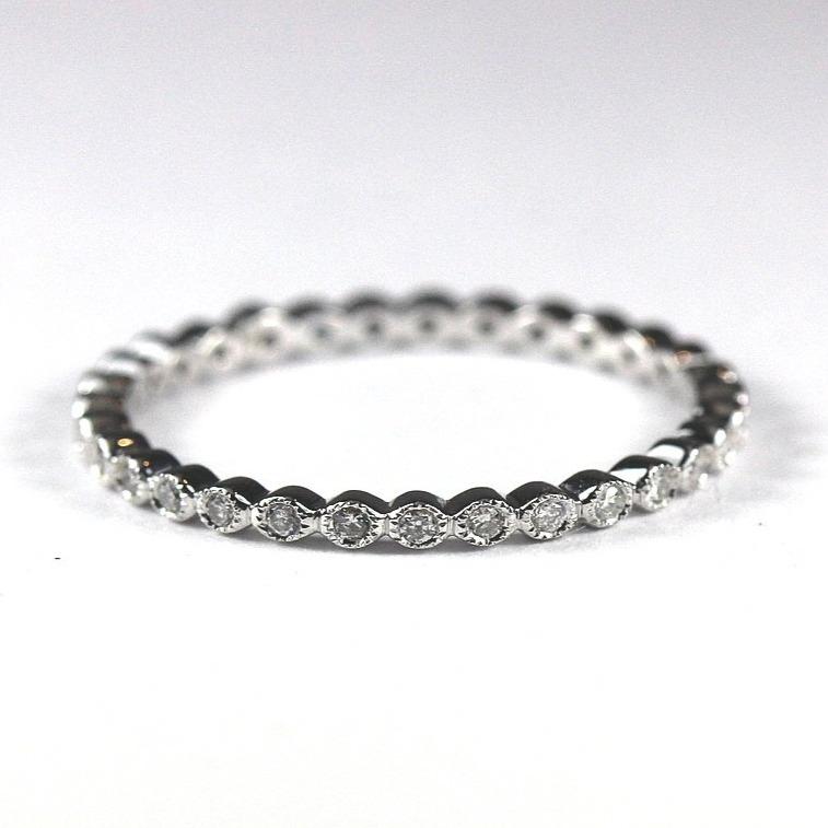 9ct White Gold Diamond Milgrain Bezel Band