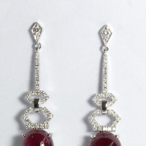 Cabochon Rubellite Tourmaline and Diamond Earrings